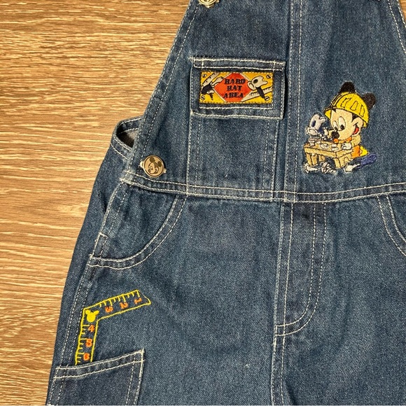 SOLD NWT Vintage Disney Babies Denim Overalls, Construction Mickey, Size 18M - Picture 2 of 10